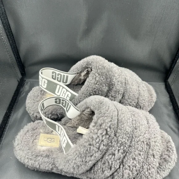 UGG Charcoal Fluffy Slides - Picture 4 of 11